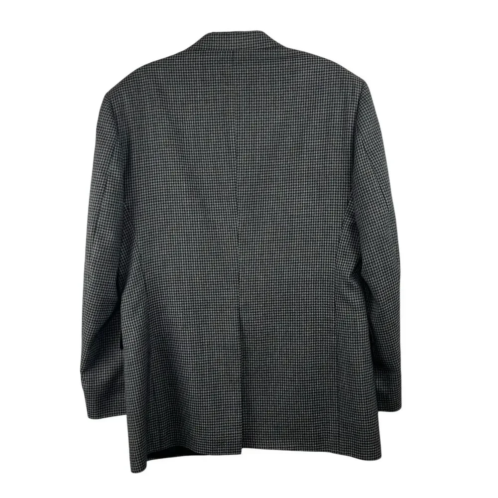 Vintage 80s 90s Haggar Black Tan Houndstooth Tweed Blazer Sport Coat 42L USA